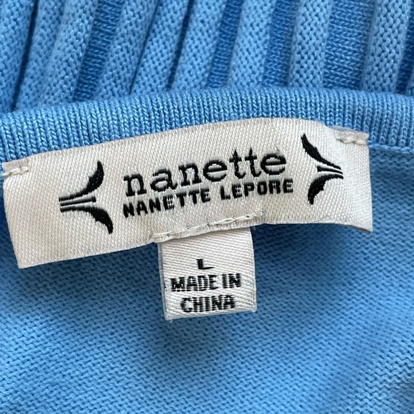 Nanette Lepore Blue Pearl Puff Short Sleeve Cinched Waist Pleated Dress Large - Picture 3 of 9